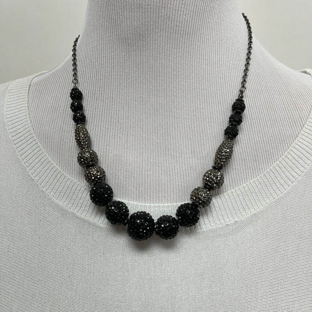 Gun Metal Chain Black Gray Beaded Women's Fashion Necklace NWOT